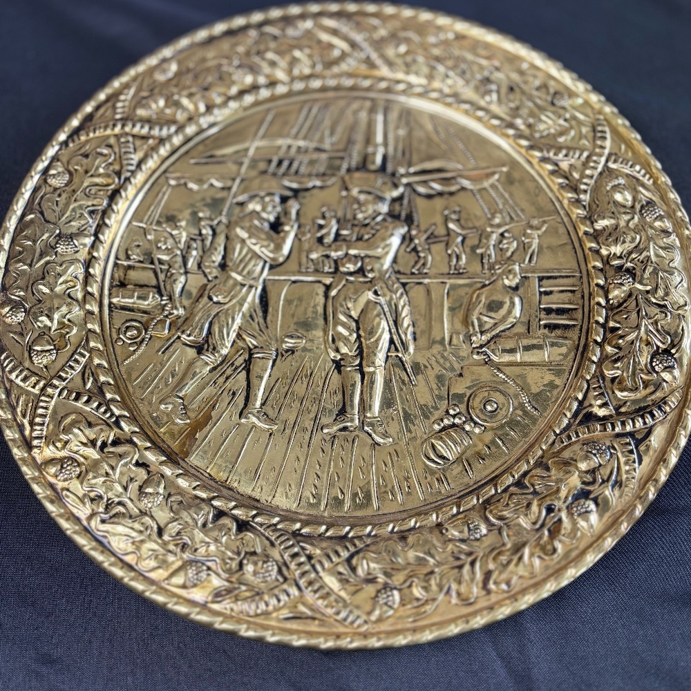 Vintage Embossed Brass Wall Plate 14,1/4" Made in England